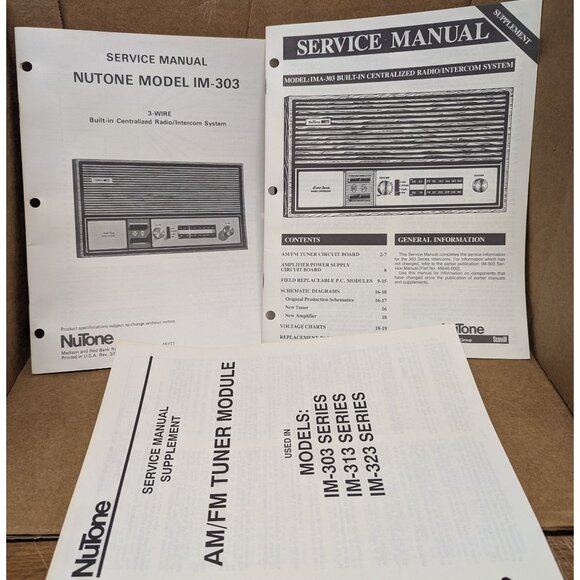 NUTONE SERVICE MANUAL BUILT-IN CENTRALIZED RADIO/INTERCOM SYSTEM MODEL IM-303 - Picture 1 of 13